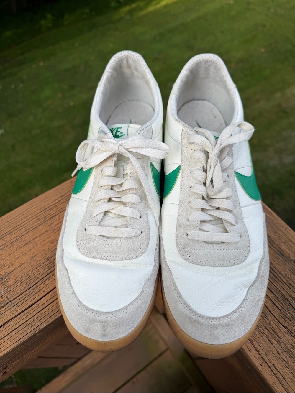 EUC J.Crew x Nike Collab Killshot 2 White Leather Tennis Shoe Lucid Green Swoosh